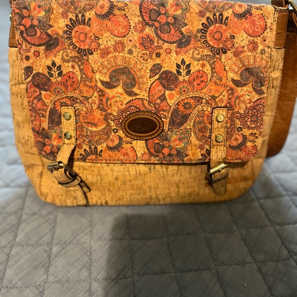 Tan and Brown Cork and Floral Crossbody Bag - Picture 3 of 12
